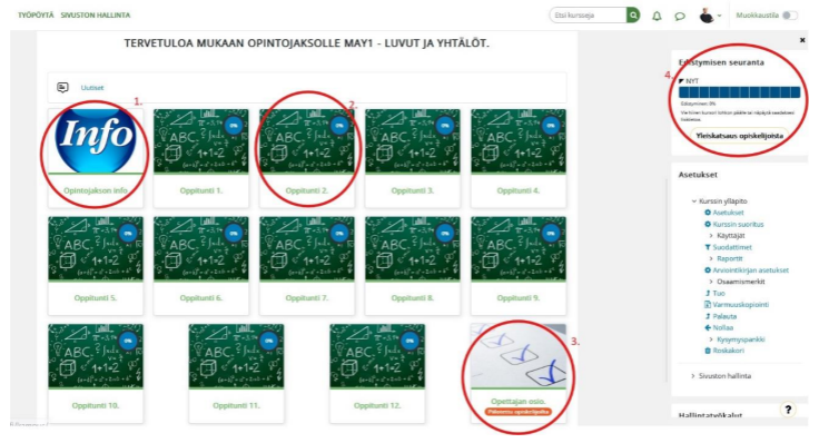 Moodle-pohjan etusivu