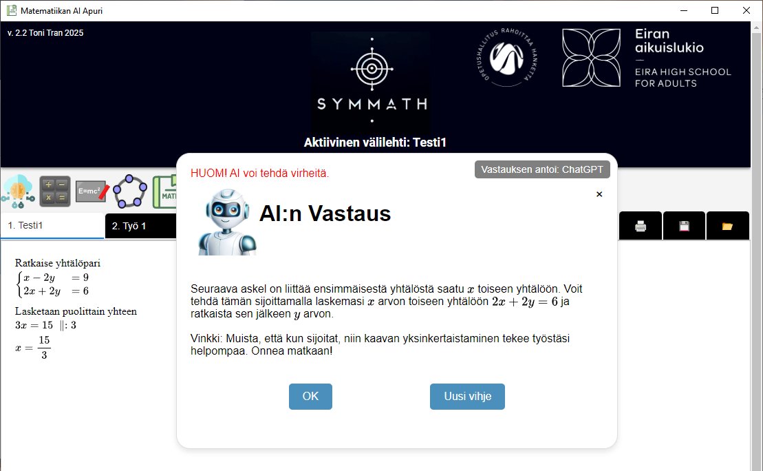 SymmathAI-sovelluksen näyttökuva